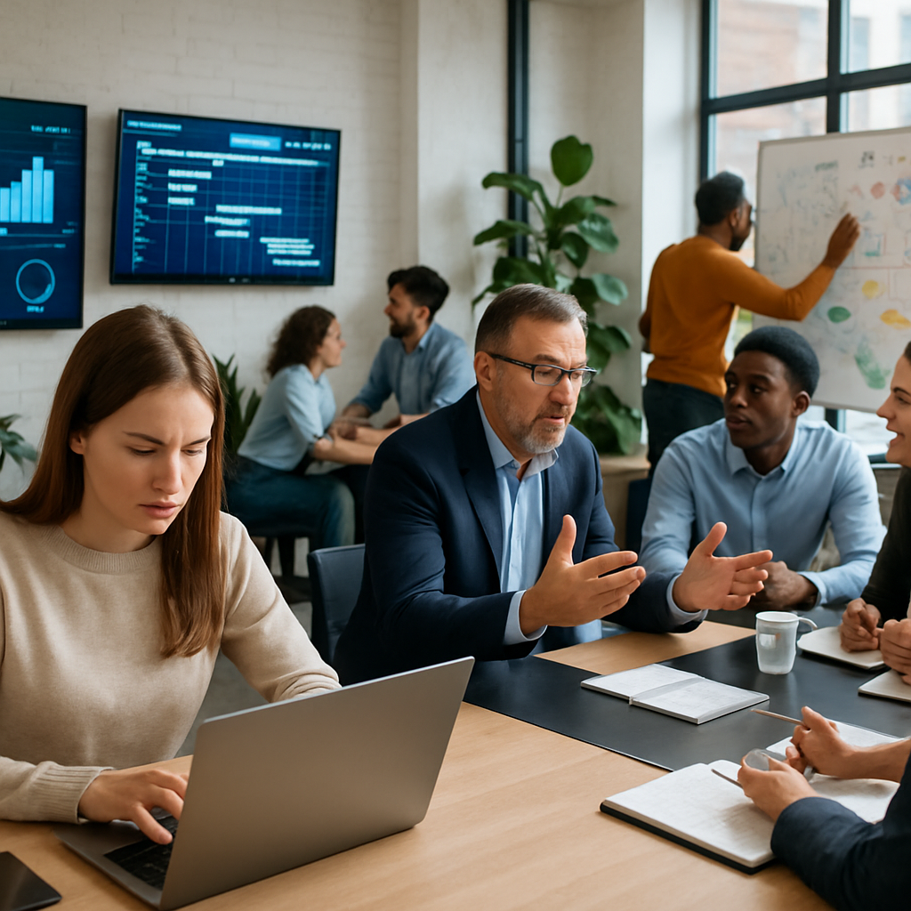 photographic In a vibrant modern office filled with a diverse array of professionals the scene captures the essence of collaboration and productivity